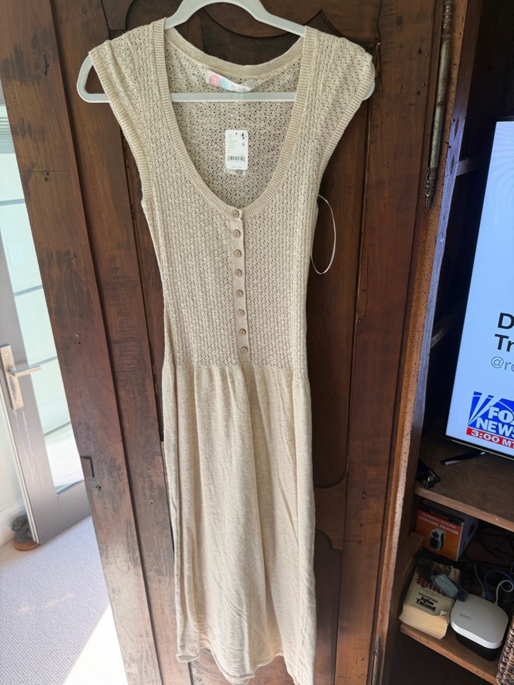 Free People Beige Sleeveless Knit Button-Front Midi Dress